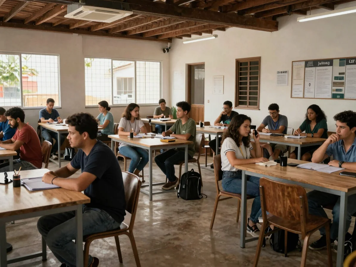 Ambiente de trabalho amplo com pessoas em conversa com um cliente, luz de ambiente equilibrada, enquadramento aberto, ar